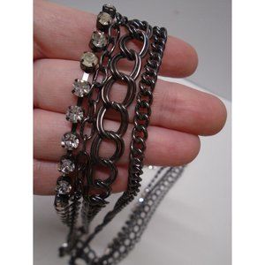 4 Strand Multi-Tone Chain Link 40” Necklace Rhinestone Lia Sophia Vintage Signed